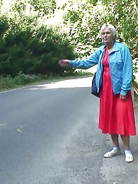 Young man picks up the hitchhiking granny and tags her pussy with his throbbing cock